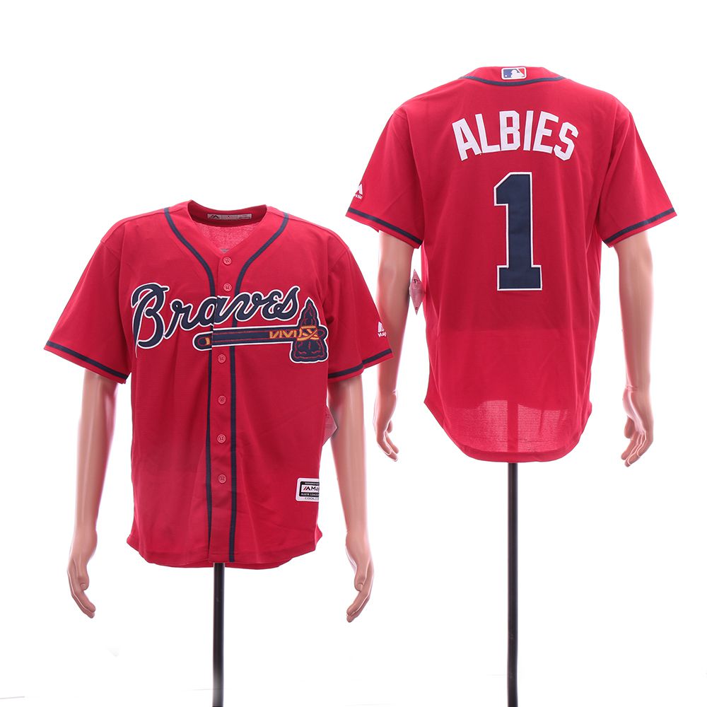Men Atlanta Braves 1 Albies Red Game MLB Jerseys